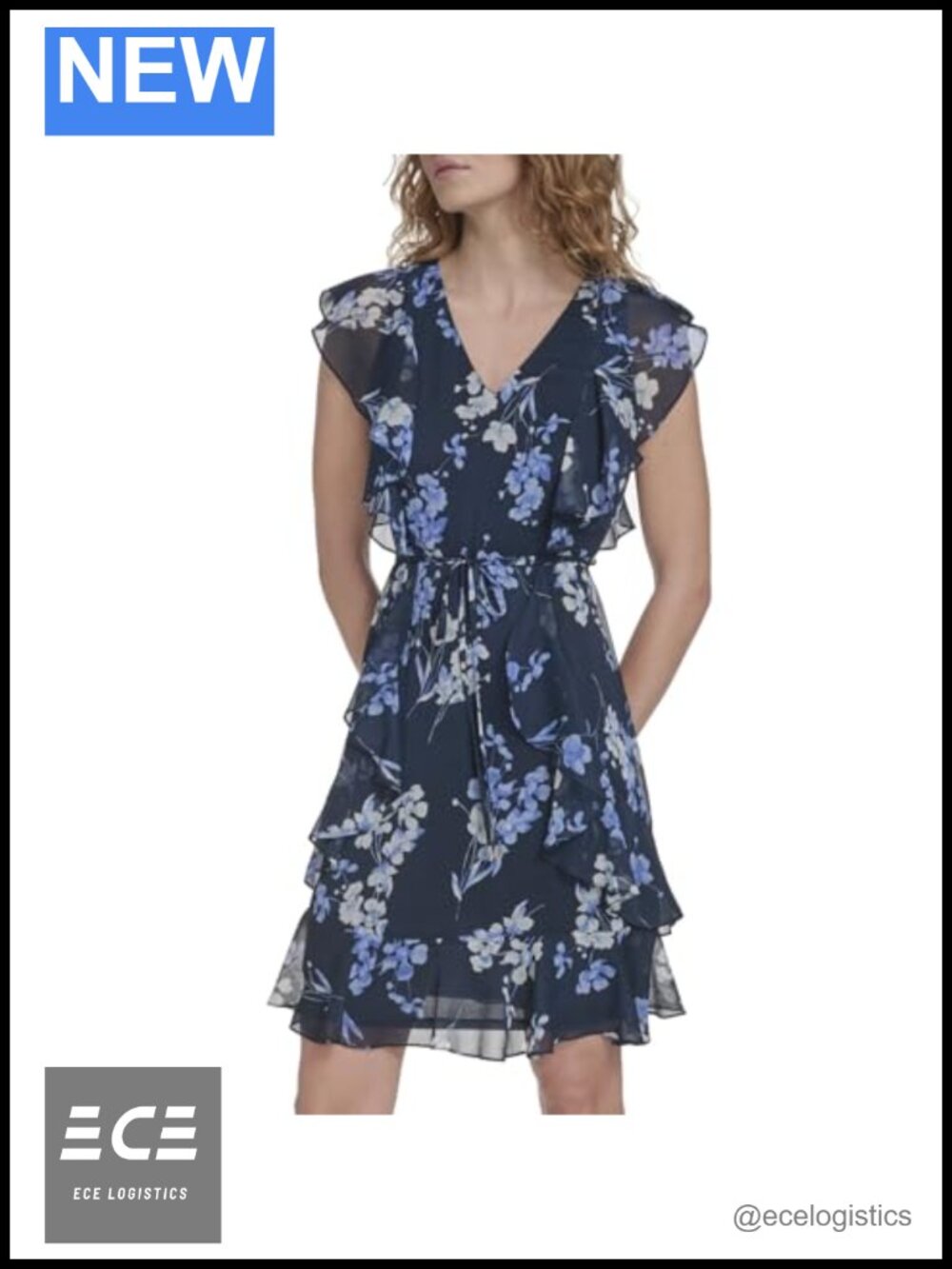 Sleeveless V-Neck Ruffle Trim Tie Waist Chiffon Mini Dress